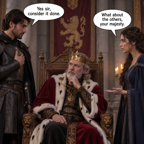 Raish in a speech bubble says,”Yes sir,consider it done.”  Zara says in speech bubble,” What about the others, your majesty.”